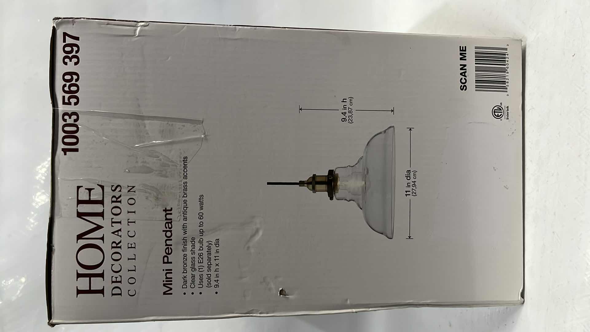 Photo 1 of HOME DECORATORS COLLECTION MINI PENDANT LIGHT FIXTURE, DARK BRONZE FINISH W ANTIQUE BRASS ACCENTS 11” X 9.4”H (#1003 569 397)