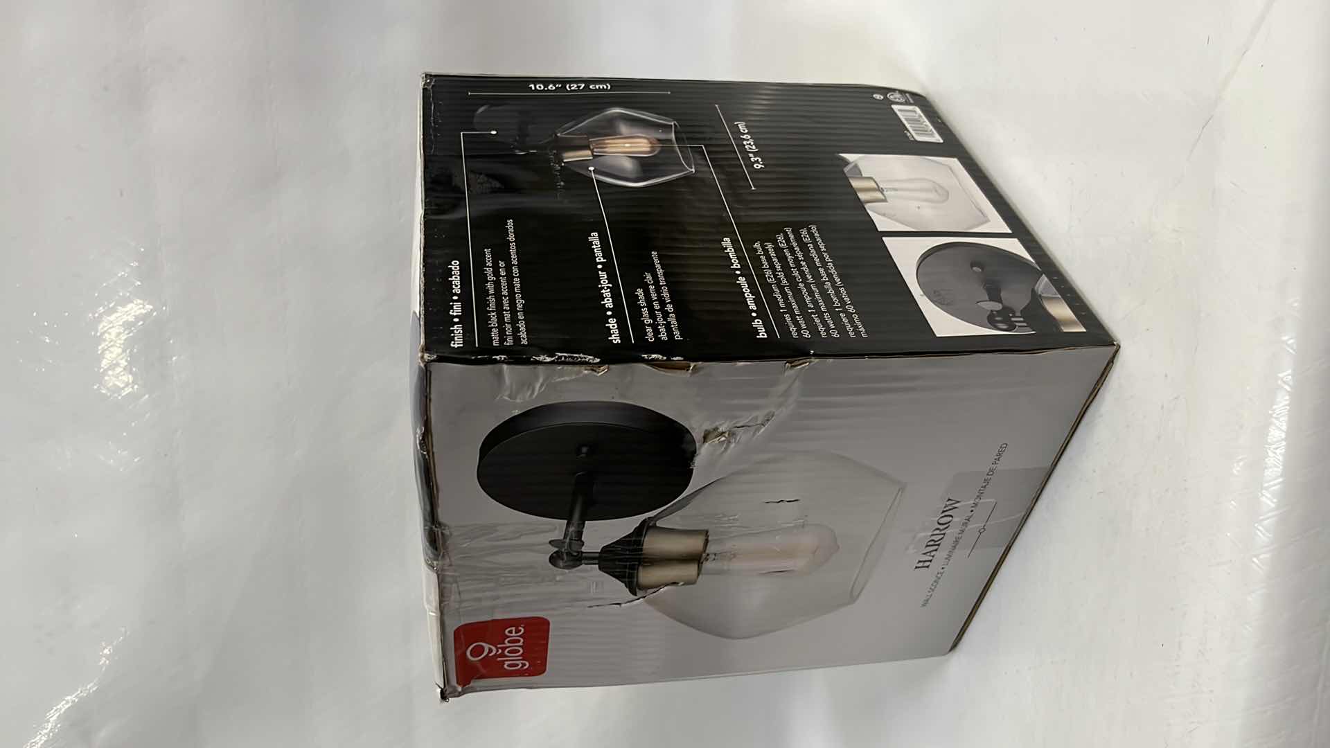 Photo 3 of NEW GLOBE ELECTRIC HARROW WALL SCONCE, MATTE BLACK W GOLD ACCENT, 9.3” X 10.6”H (#51367)