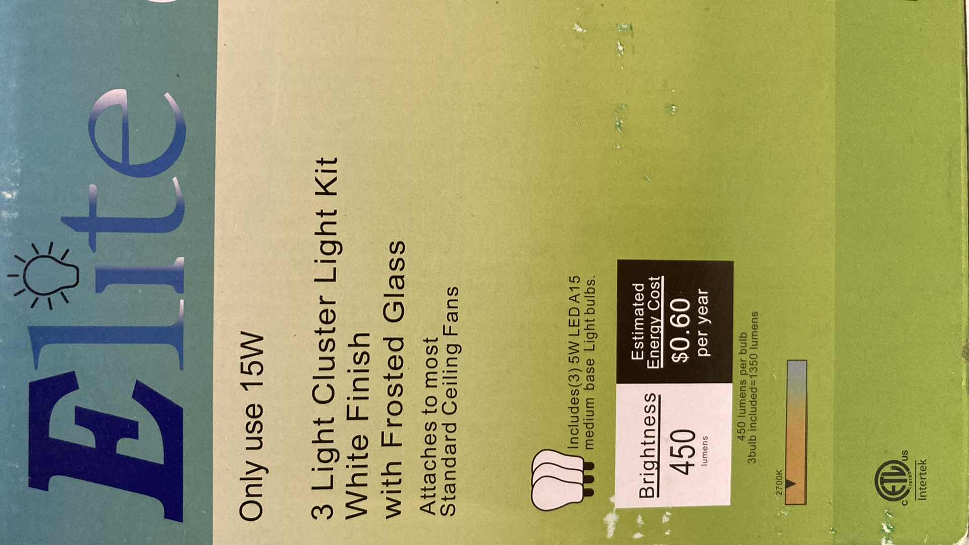 Photo 1 of ELITE 3 LED LIGHT CLUSTER CEILING FAN KIT MODEL LK1906 (2)