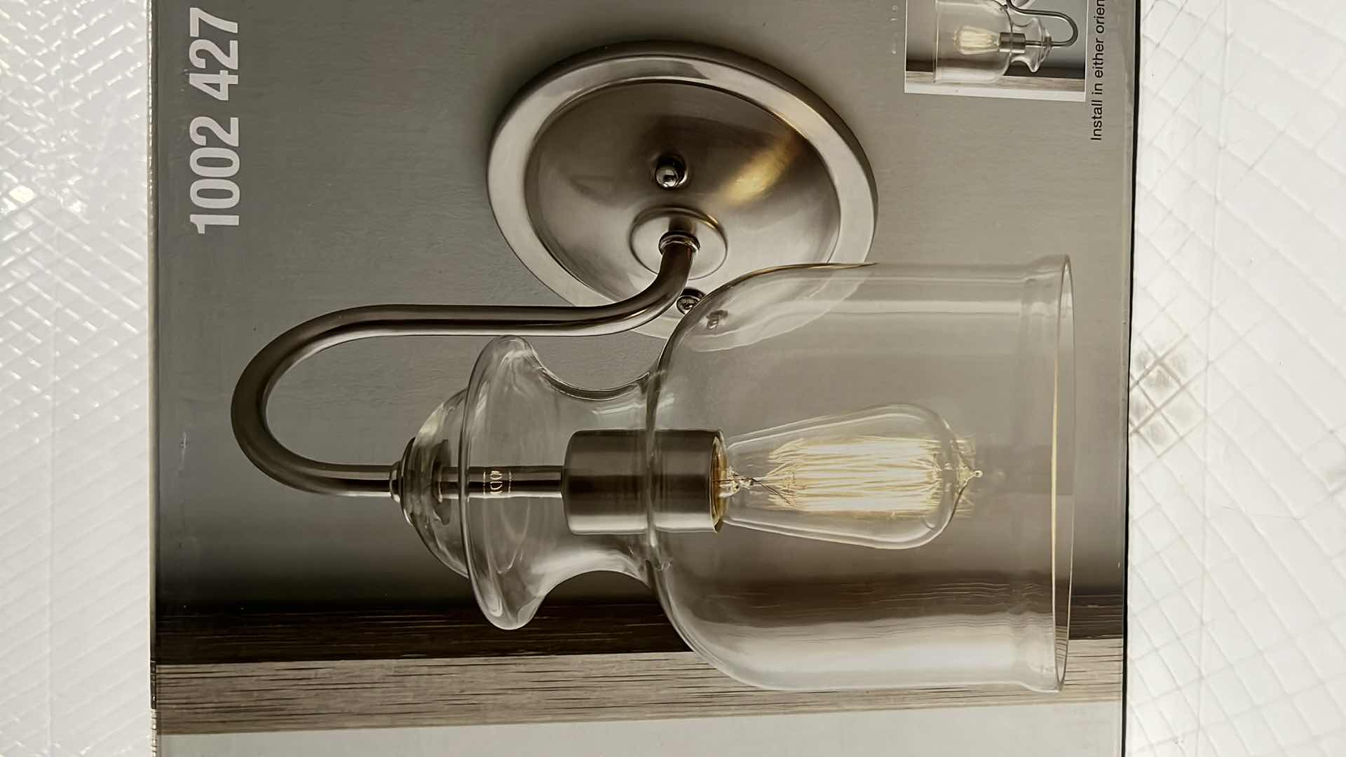 Photo 1 of NEW HOME DECORATORS COLLECTION GARRIDAN SCONCE, BRUSHED NICKEL FINISH W GLASS SHADE, 7” X 12.6”H (1002 427 039)