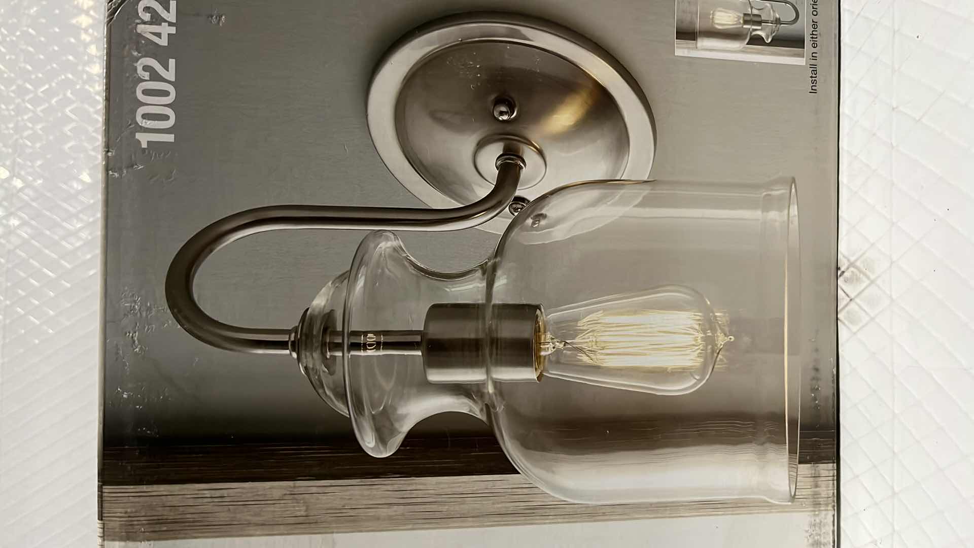 Photo 1 of NEW HOME DECORATORS COLLECTION GARRIDAN SCONCE, BRUSHED NICKEL FINISH W GLASS SHADE, 7” X 12.6”H (1002 427 039)