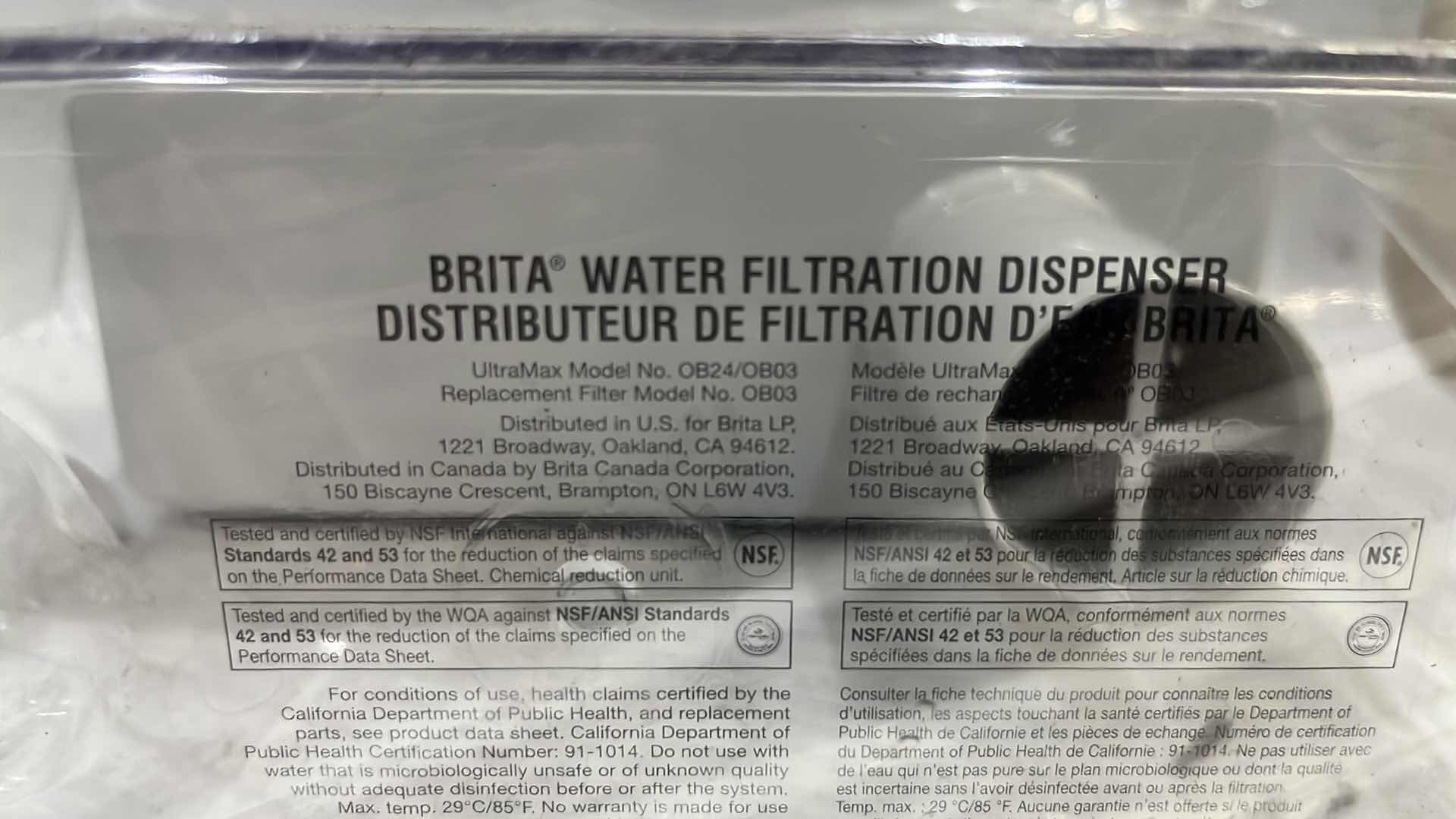 Photo 1 of BRITA WATER 27 CUP FILTRATION DISPENSER (ULTRAMAX MODEL OB24/OB03)