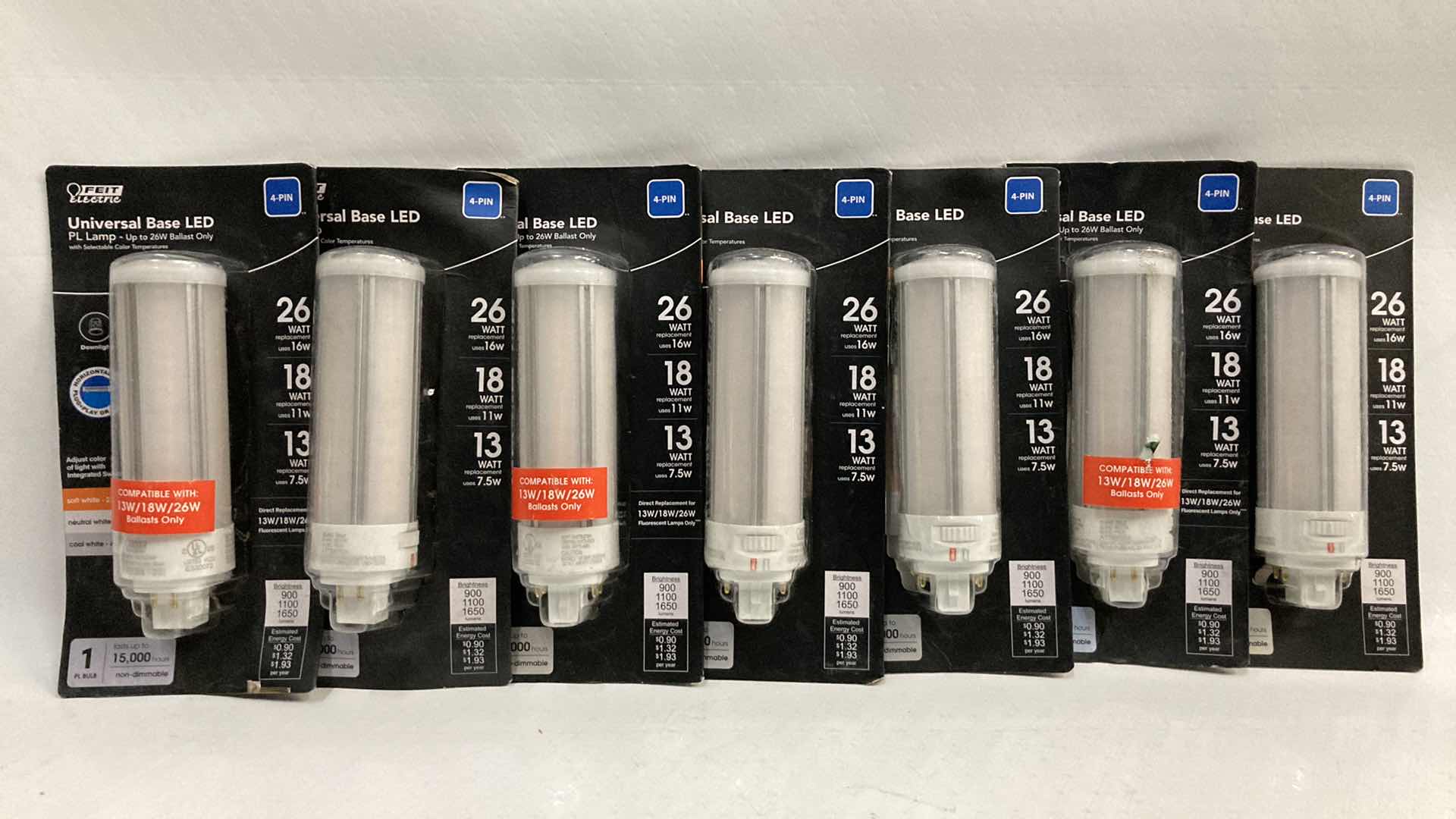 Photo 2 of NEW FIET ELECTRIC UNIVERSAL BASE LED PL MULTI WHITE LAMP BULBS 26W, 18W, 13W COMPATIBLE 4 PIN (7)