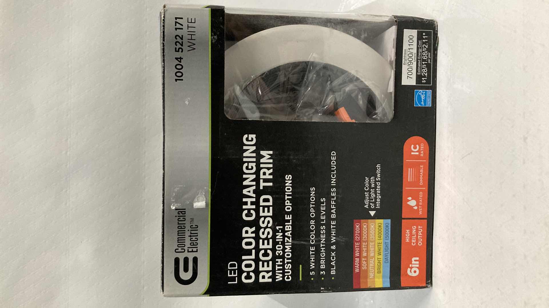 Photo 1 of NEW COMMERCIAL ELECTRIC LED FINISH CHANGING RECESSED WHITE 6” TRIM 30 IN 1 CUSTOMIZABLE OPTIONS MODEL 1004522171 (4)