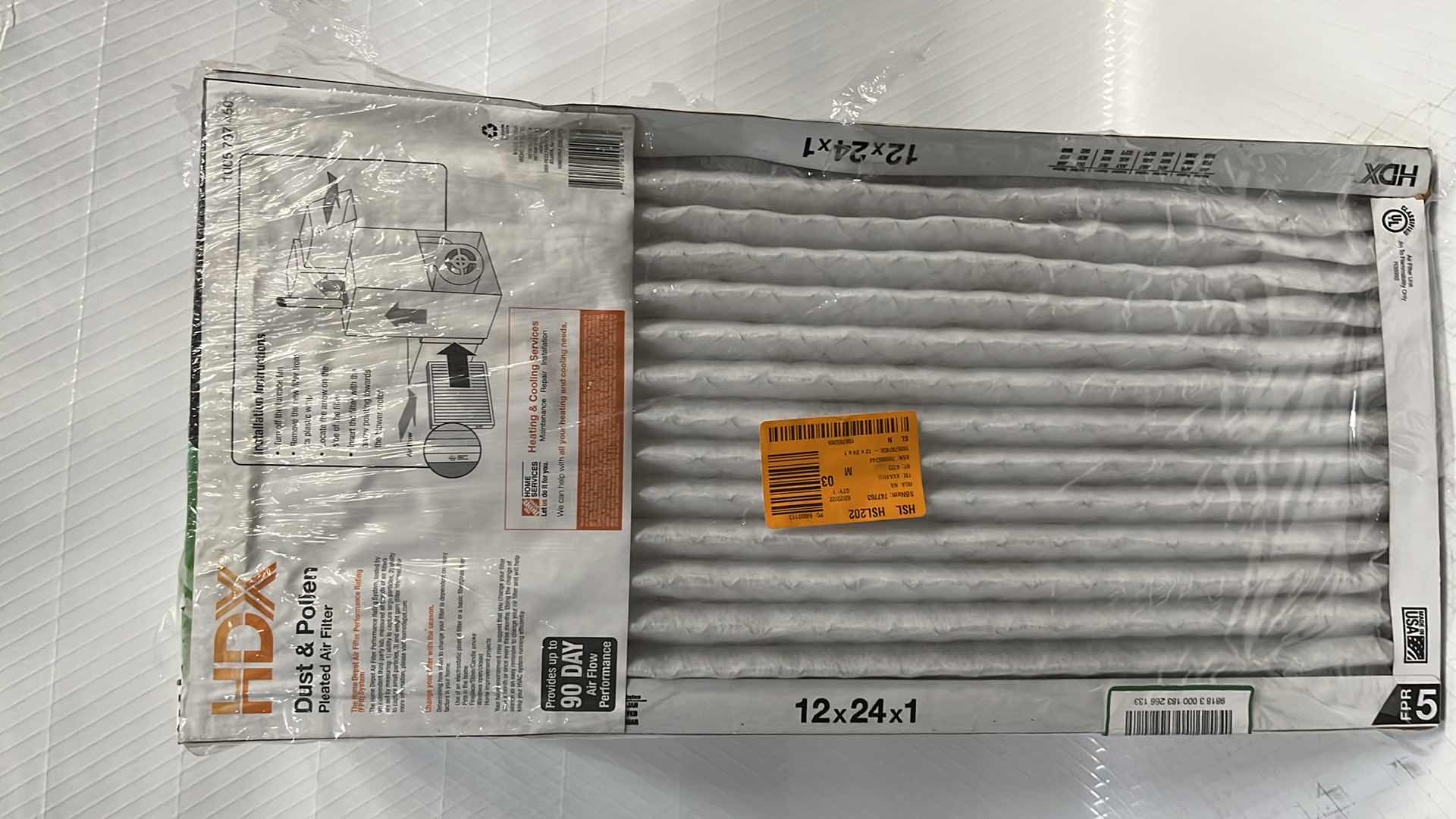 Photo 1 of 3- HDX FPR 5 DUST & POLLEN PLEATED AIR FILTER 3-PACK 12” X 24” X 1” (1005 797 450)