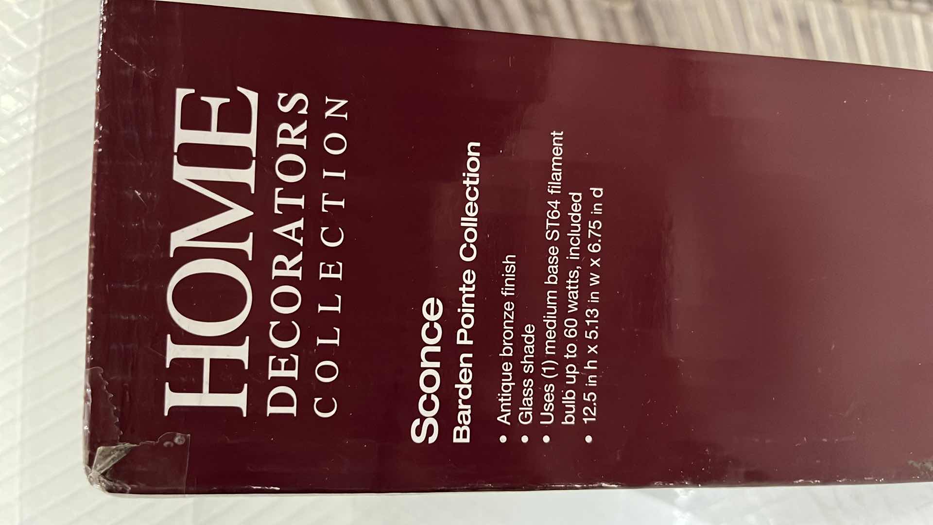 Photo 1 of NEW HOME DECORATORS COLLECTION BARDEN POINTE SCONCE LIGHT FIXTURE, ANTIQUE BRONZE FINISH W GLASS SHADE, 5.13” X 12.5”H (1002 427 123)