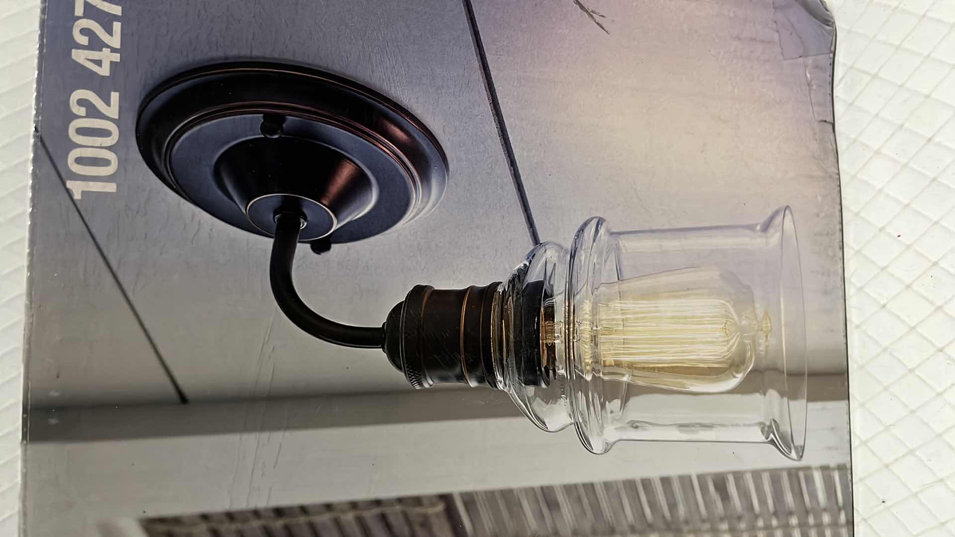 Photo 1 of NEW HOME DECORATORS COLLECTION BARDEN POINTE SCONCE LIGHT FIXTURE, ANTIQUE BRONZE FINISH W GLASS SHADE, 5.13” X 12.5”H (1002 427 123)