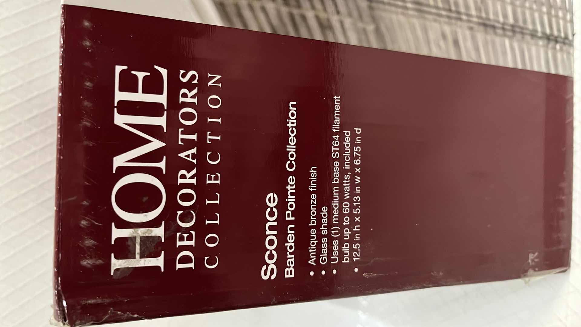 Photo 1 of NEW HOME DECORATORS COLLECTION BARDEN POINTE SCONCE LIGHT FIXTURE, ANTIQUE BRONZE FINISH W GLASS SHADE, 5.13” X 12.5”H (1002 427 123)