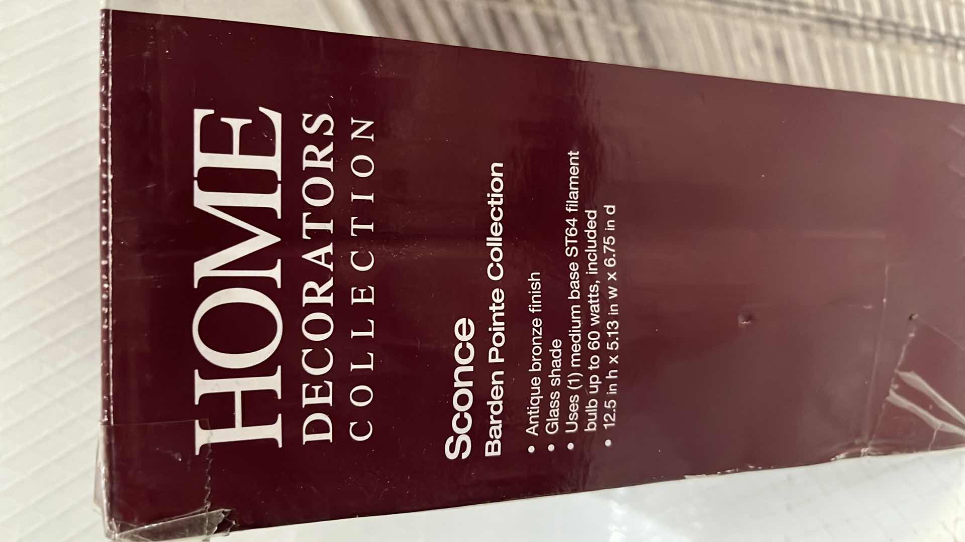 Photo 1 of NEW HOME DECORATORS COLLECTION BARDEN POINTE SCONCE LIGHT FIXTURE, ANTIQUE BRONZE FINISH W GLASS SHADE, 5.13” X 12.5”H (1002 427 123)