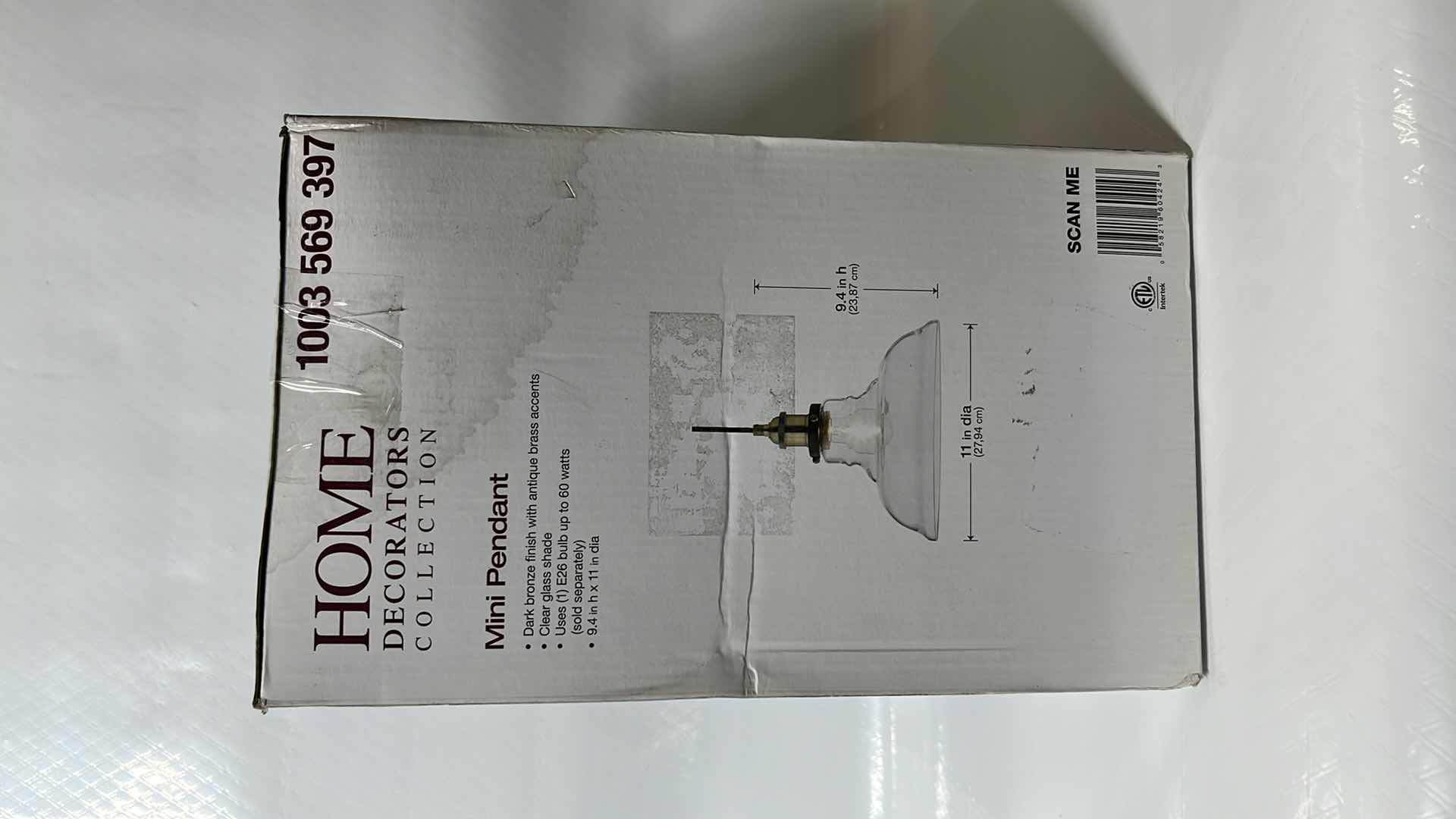 Photo 1 of NEW HOME DECORATORS COLLECTION MINI PENDANT LIGHT FIXTURE, DARK BRONZE FINISH W ANTIQUE BRASS ACCENTS W CLEAR GLASS SHADE (1003 569 397)