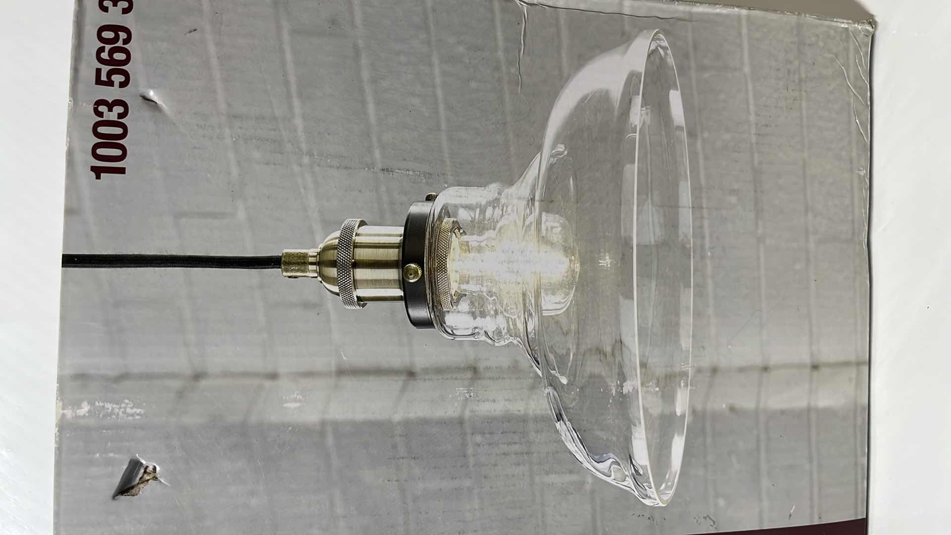 Photo 1 of NEW HOME DECORATORS COLLECTION MINI PENDANT LIGHT FIXTURE, DARK BRONZE FINISH W ANTIQUE BRASS ACCENTS W CLEAR GLASS SHADE (1003 569 397)