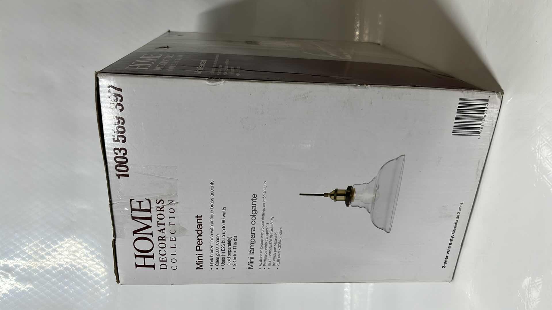 Photo 1 of NEW HOME DECORATORS COLLECTION MINI PENDANT LIGHT FIXTURE, DARK BRONZE FINISH W ANTIQUE BRASS ACCENTS W CLEAR GLASS SHADE (1003 569 397)