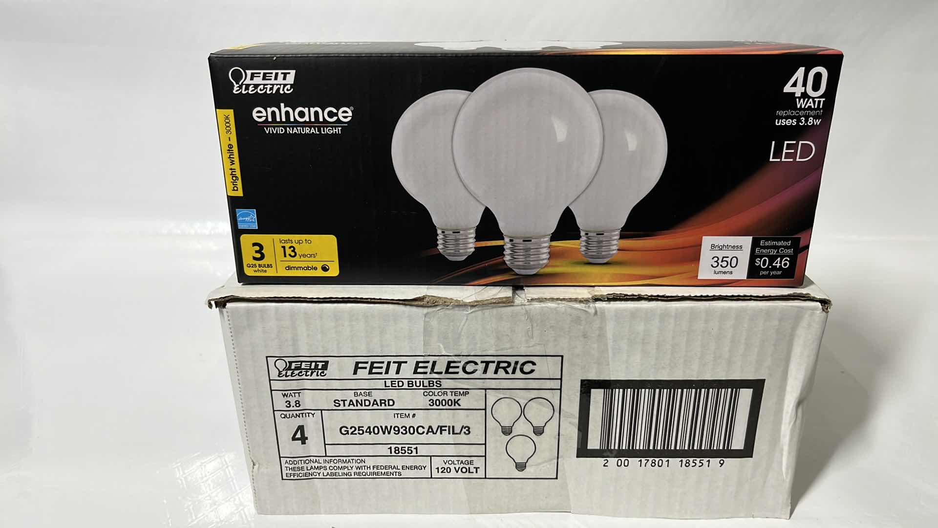 Photo 1 of 4- NEW FEIT ELECTRIC 40 WATT G25 LED DIMMABLE FILAMENT BULBS, BRIGHT WHITE 3000K, 3-PACK (G2540W930CA/FIL/3)
