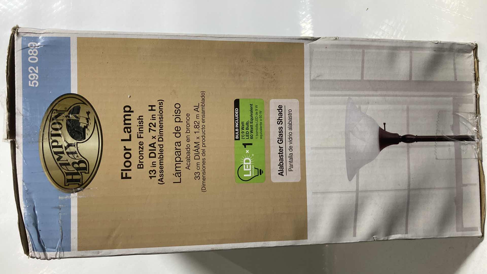 Photo 1 of NEW HAMPTON BAY BRONZE FINISH FLOOR LAMP W ALABASTER GLASS SHADE MODEL 592089 13” X 72”