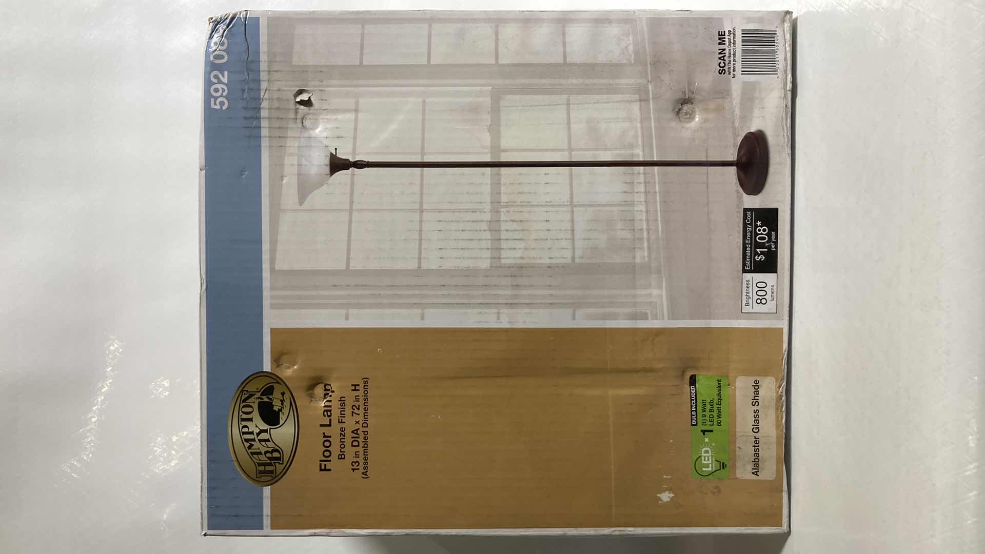 Photo 1 of NEW HAMPTON BAY BRONZE FINISH FLOOR LAMP W ALABASTER GLASS SHADE MODEL 592089 13” X 72”