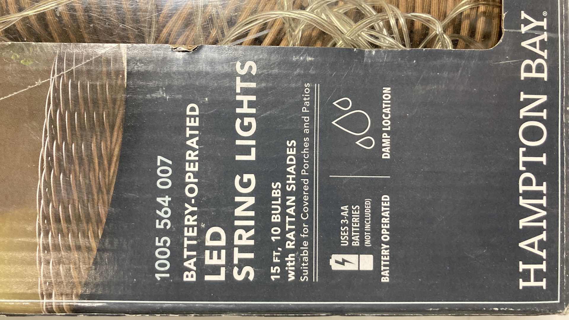 Photo 1 of NEW HAMPTON BAY LED BATTERY OPERATED STRING LIGHTS W RATTAN SHADES 15’