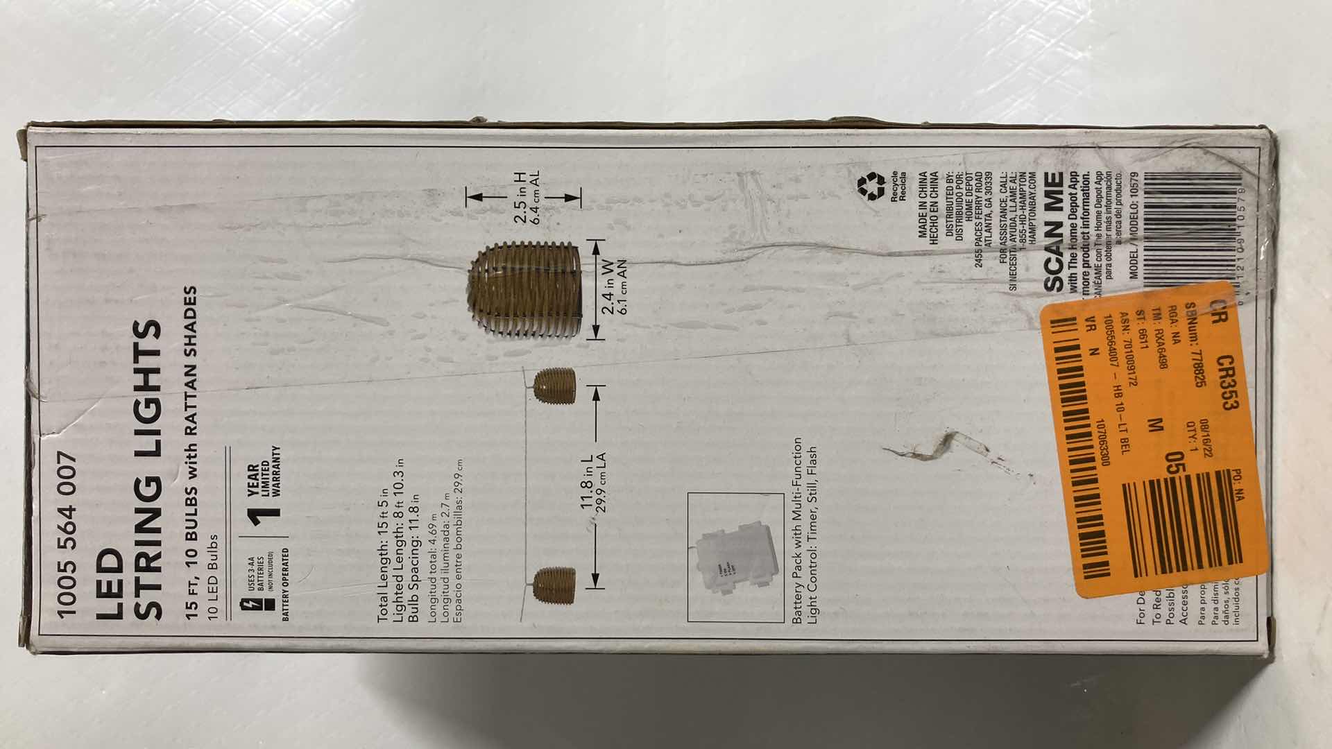 Photo 1 of NEW HAMPTON BAY LED BATTERY OPERATED STRING LIGHTS W RATTAN SHADES 15’