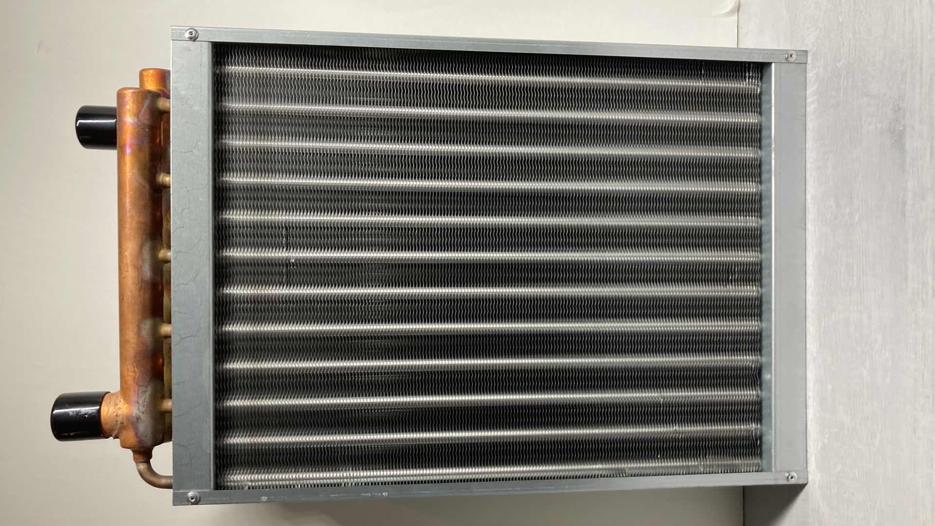 View 1 of NEW ALFA HEATING SUPPLY WATER TO AIR HEAT EXCHANGER HOT WATER COIL FOR OUTDOOR FURNACE 12” X 3.5” 20”