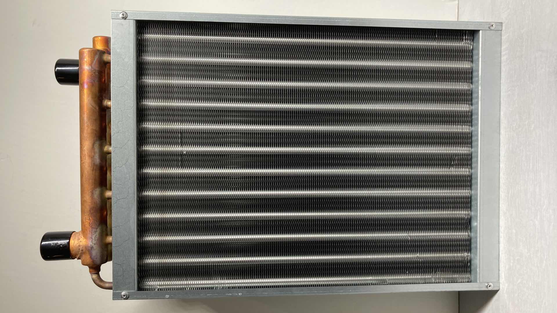 View 1 of NEW ALFA HEATING SUPPLY WATER TO AIR HEAT EXCHANGER HOT WATER COIL FOR OUTDOOR FURNACE 12” X 3.5” 20”