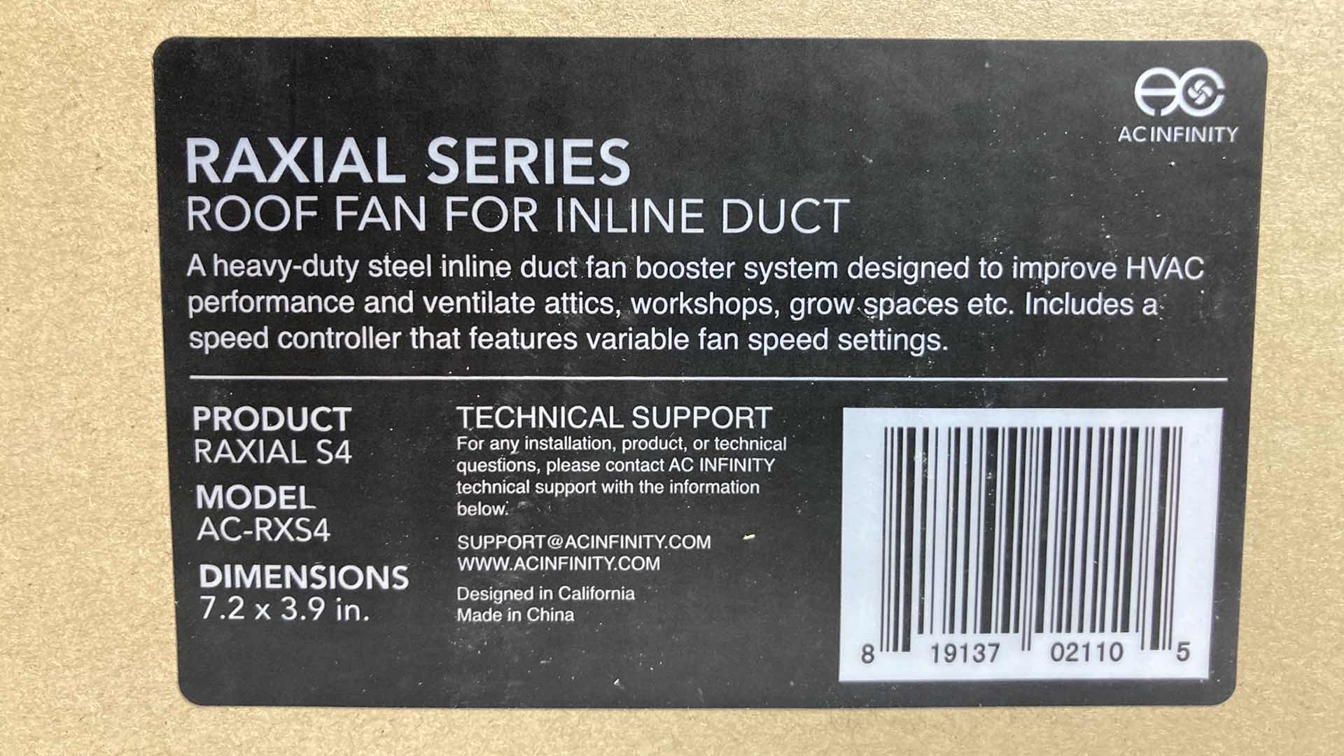 Photo 1 of NEW AC INFINITY RAXIAL S4 SERIES ROOF FAN FOR INLINE DUCT MODEL AC-RXS4