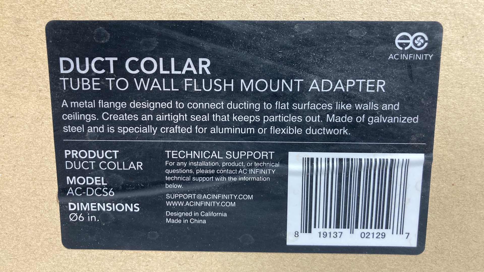 Photo 1 of NEW AC INFINITY DUCT COLLAR
TUBE TO WALL FLUSH MOUNT ADAPTER MODEL AC-DCS6