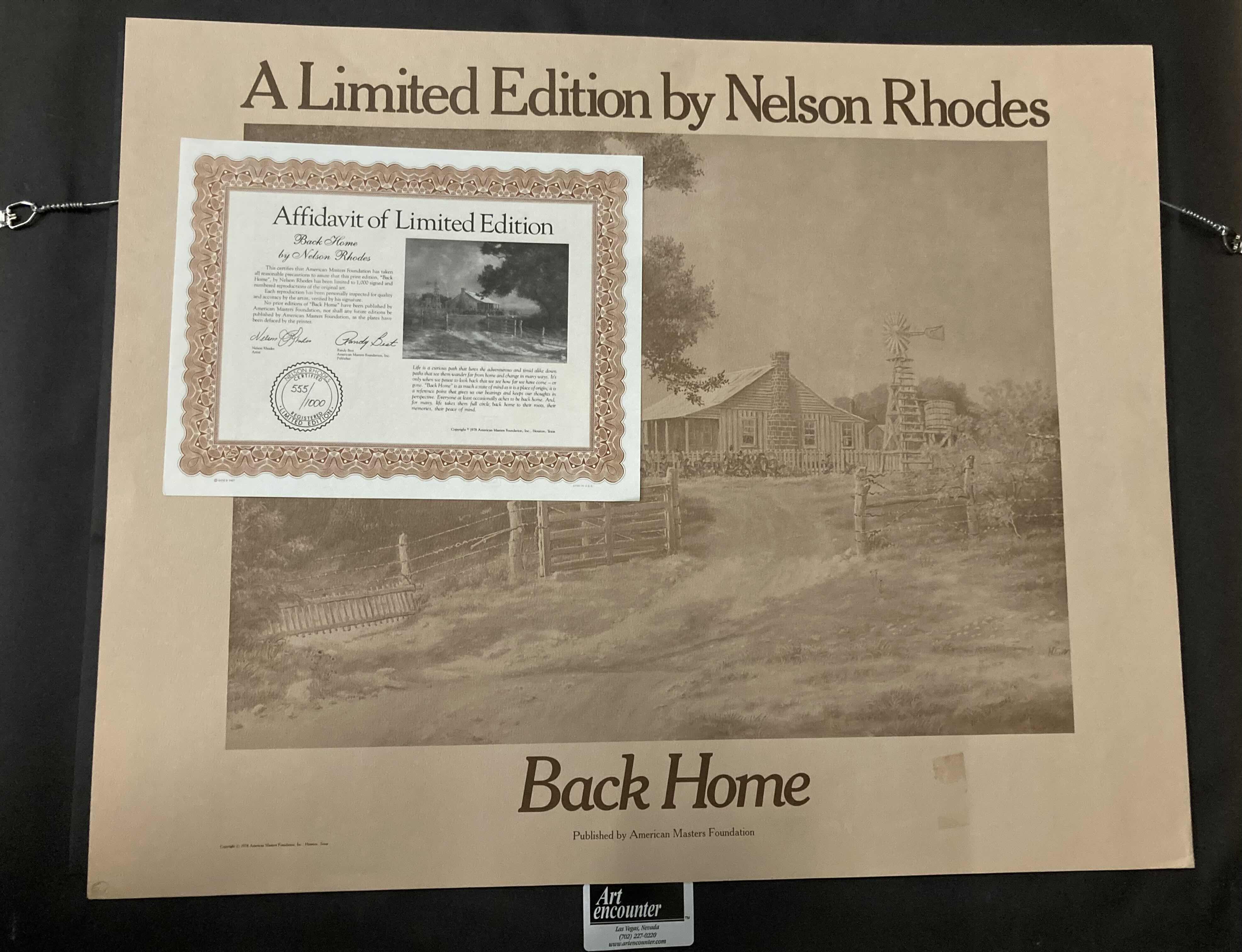 Photo 1 of BACK HOME FRAMED ARTWORK SIGNED BY NELSON RHODES W AFFIDAVIT OF LIMITED EDITION 555/1000 31.5” X 26.5”