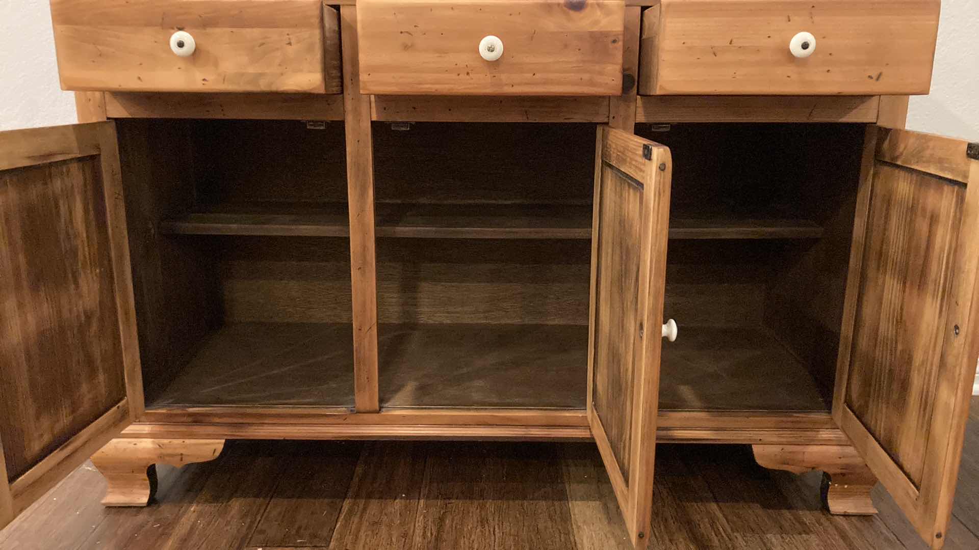 Photo 1 of ETHAN ALLEN 3 DRAWER PINE SIDEBOARD 49.5” X 19” H33”