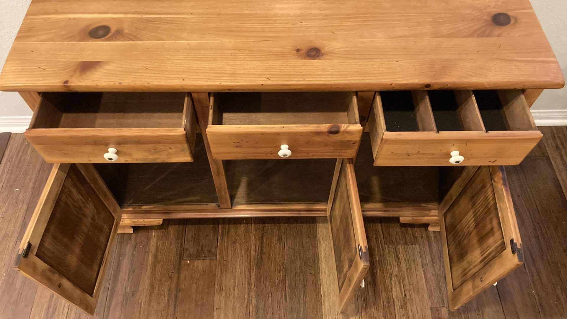 Photo 1 of ETHAN ALLEN 3 DRAWER PINE SIDEBOARD 49.5” X 19” H33”