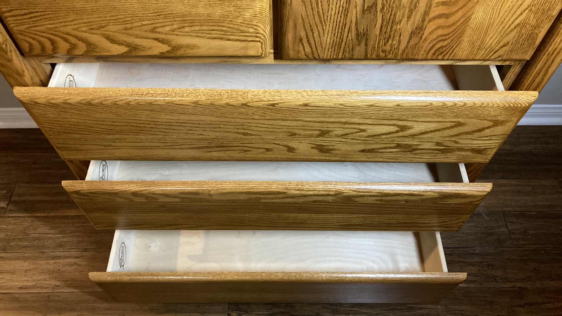 Photo 1 of ARBEK MID-CENTURY OAK 6 DRAWER DRESSER W CABINET 40” X 17” 58.5”