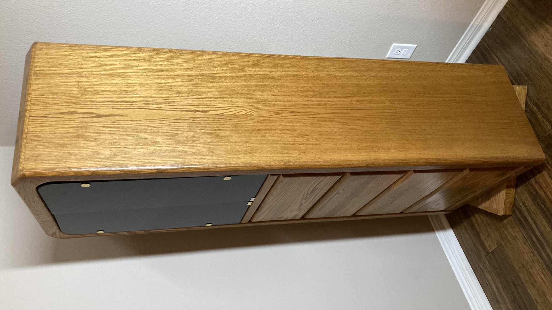 Photo 1 of ARBEK MID-CENTURY OAK SWIVEL JEWELRY CABINET W FULL BODY MIRROR,TINTED GLASS DOORS & 4 DRAWERS 24” X 17.5” H72”