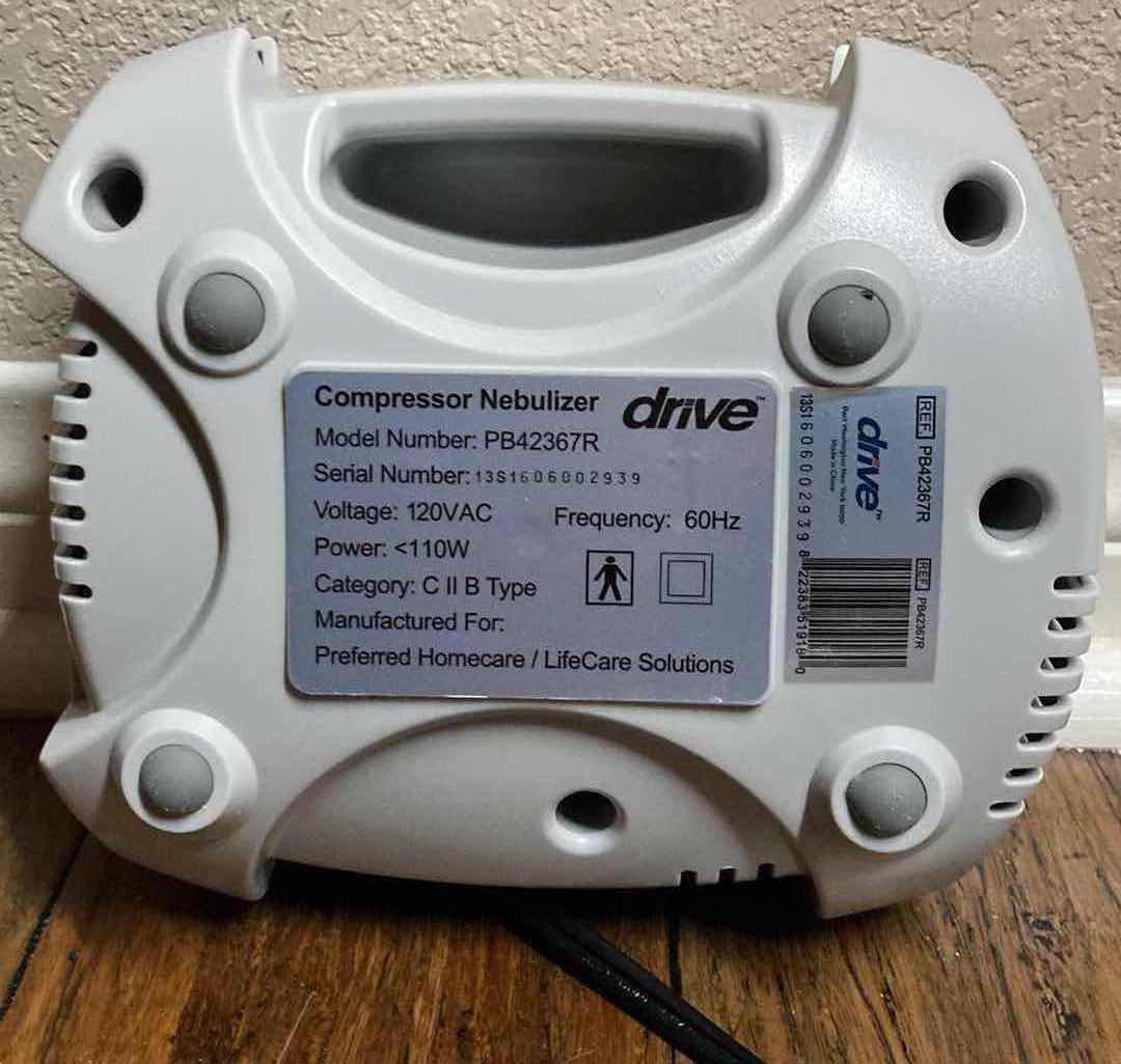 Photo 1 of DRIVE COMPRESSOR NEBULIZER MODEL PB42367R W ATTACHMENTS & SALTER LABS NASAL HOSES
