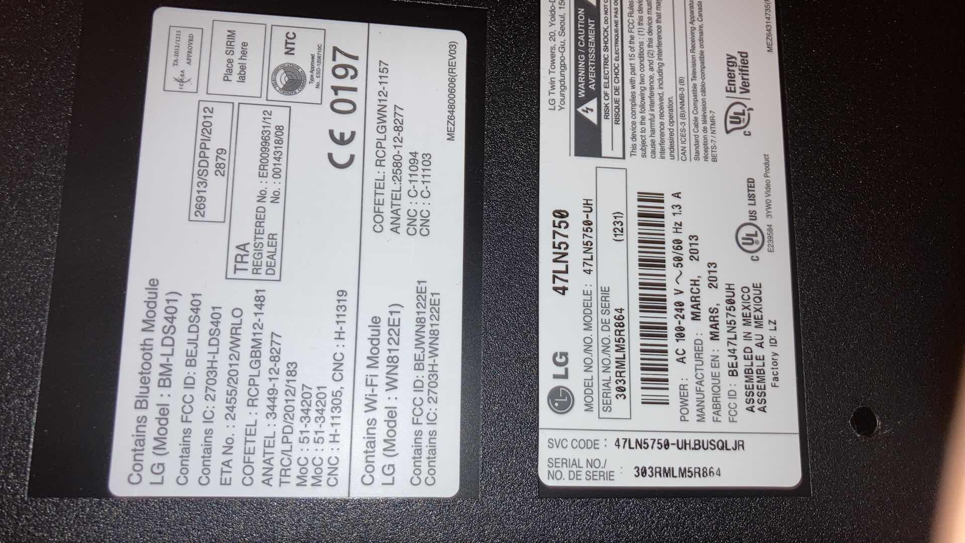 Photo 1 of LG 50” 1080P LED SMART TV MODEL 47LN5750 W REMOTE & HDMI CABLE