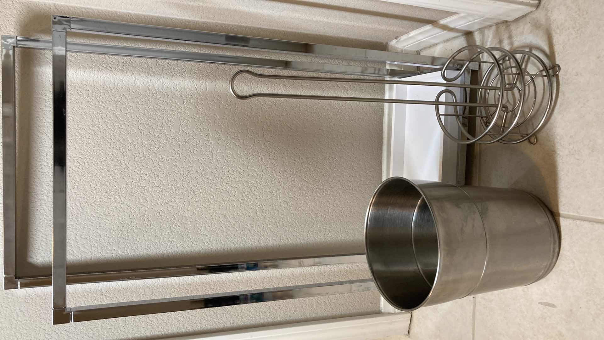 Photo 1 of BETTER HOMES CHROME FINISH MINI TRASH CAN W CHROME FINISH TOILET PAPER HOLDER & FREE STANDING TOWEL RACK 17.5” X 8.5” H34”