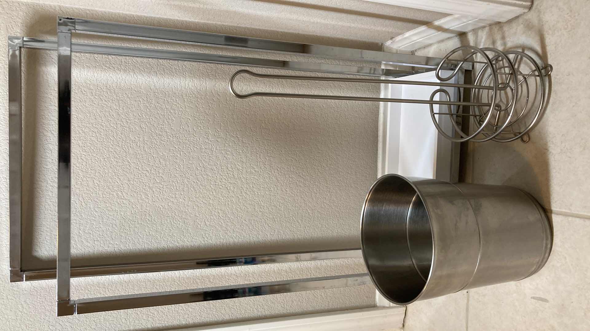 Photo 1 of BETTER HOMES CHROME FINISH MINI TRASH CAN W CHROME FINISH TOILET PAPER HOLDER & FREE STANDING TOWEL RACK 17.5” X 8.5” H34”