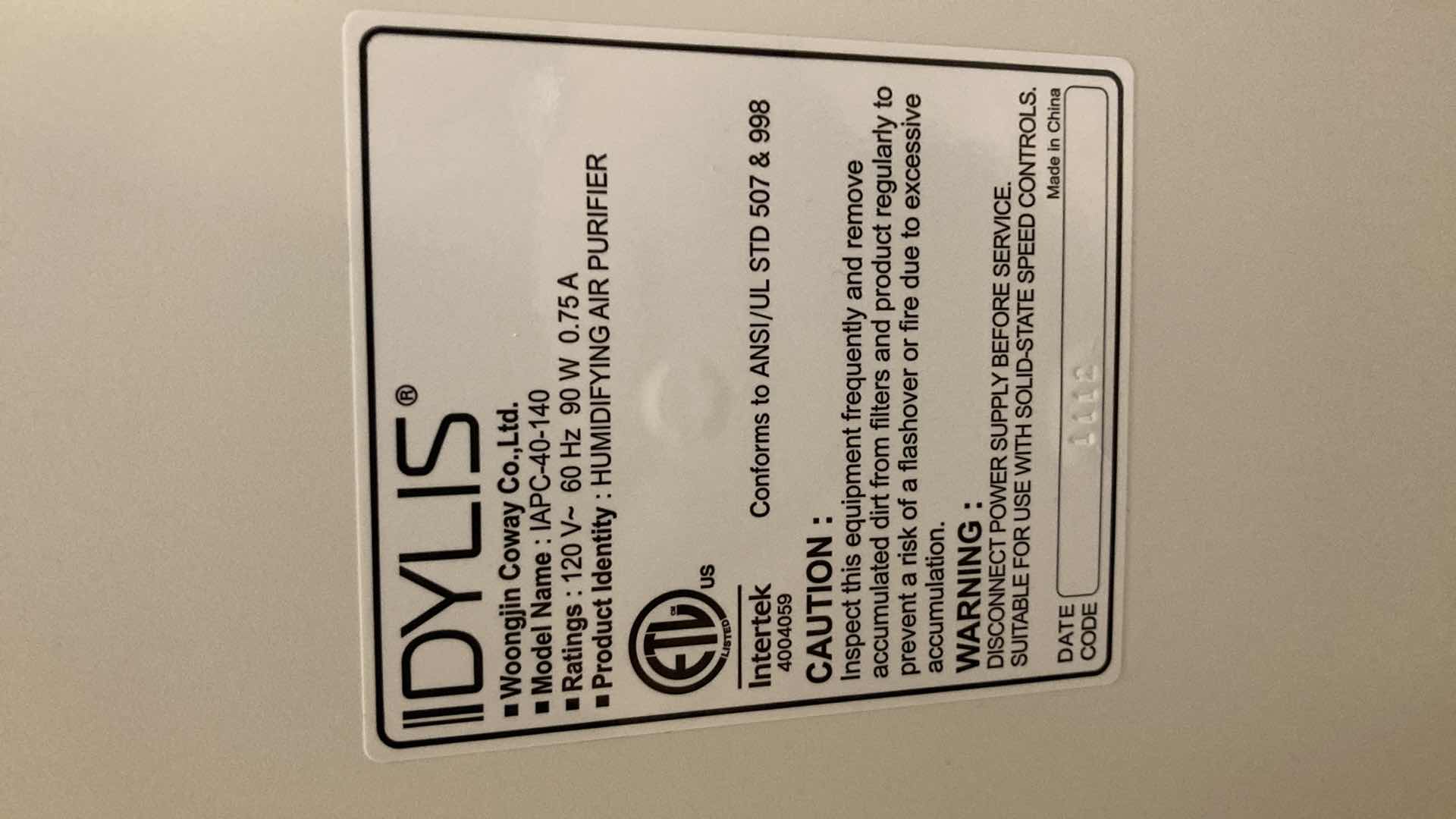 View 6 of IDYLIS HUMIDIFYING AIR PURIFIER MODEL IAPC-40-140