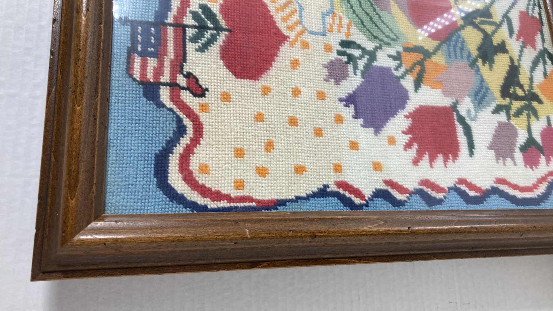 Photo 1 of AMERICAN FRUIT & FLORAL EMBROIDERY CROSS STITCH FRAMED ARTWORK BY LOCAL ARTIST 19.25” X 16.75”