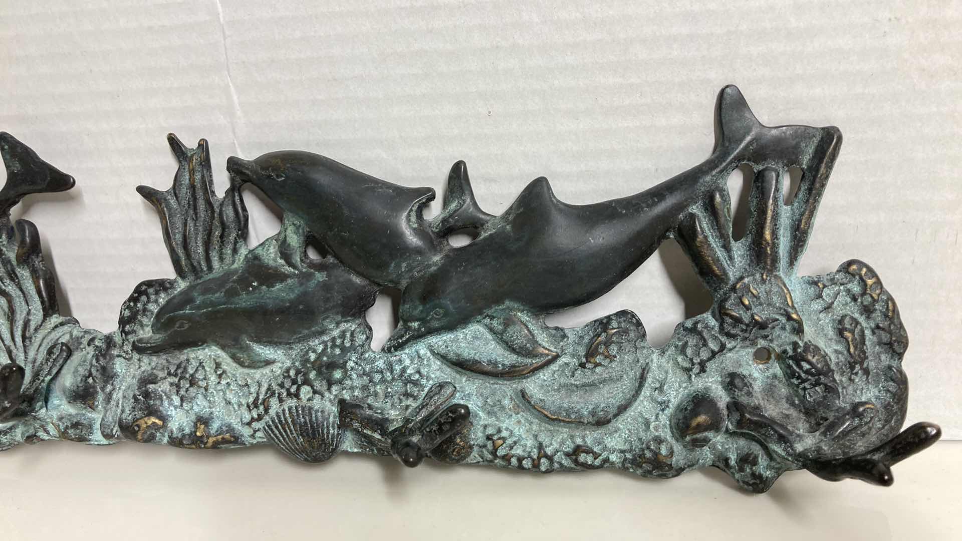 Photo 1 of DOLPHINS SWIMMING OCEAN THEMED DIE-CAST BRASS TOWEL/COAT RACK 17” X 2” H5”