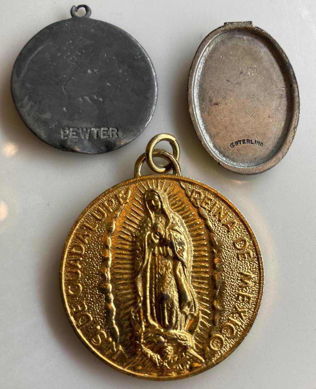 Photo 1 of ANTIQUE ST. CHRISTOPHER 1” PEWTER PENDANT & ST. CHRISTOPHER 1” STERLING SILVER PENDANT W PAULO VI PONT. MAX C.C.T. 1.5” GOLD PLATED MEDALLION