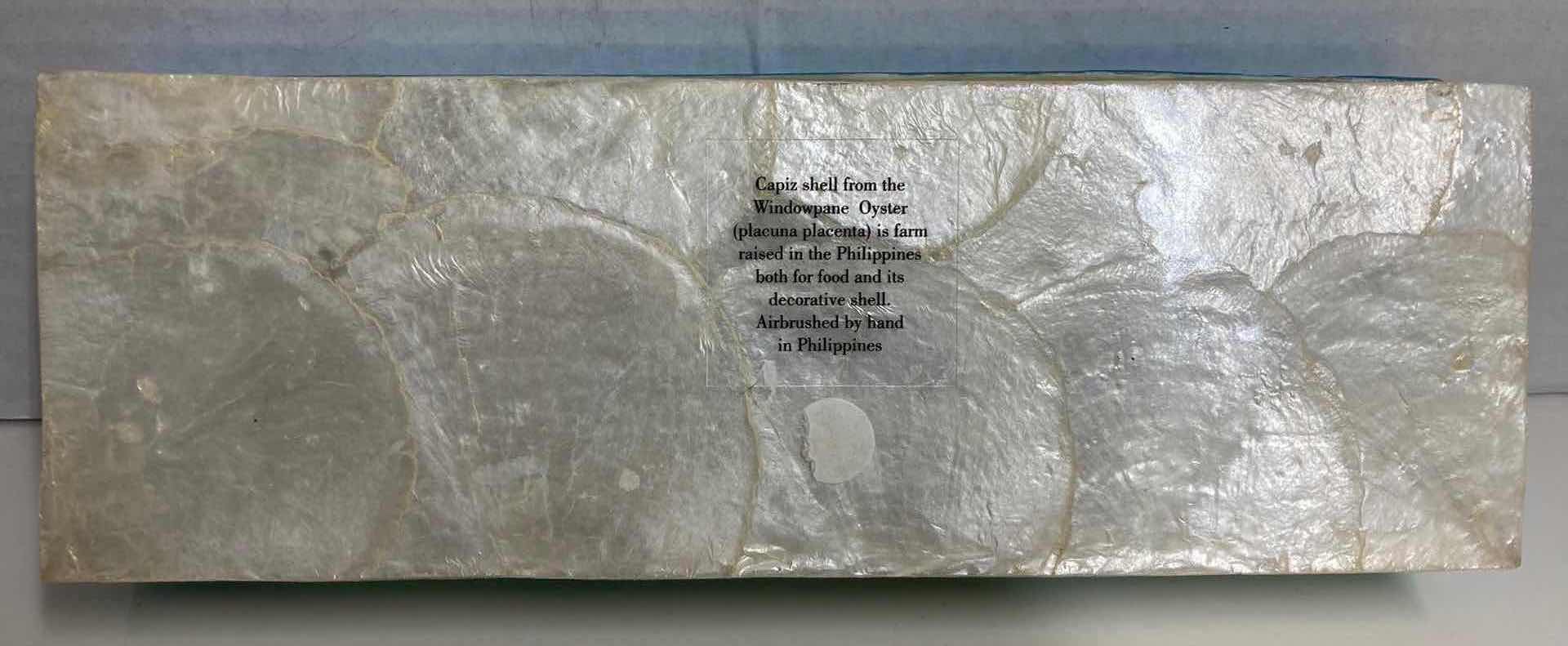 Photo 1 of CAPIZ SHELL WINDOWPANE OYSTER DOLPHIN PAINTED HANDCRAFTED TRINKET BOX FROM THE PHILIPPINES 9” X 3.25” H1.5”