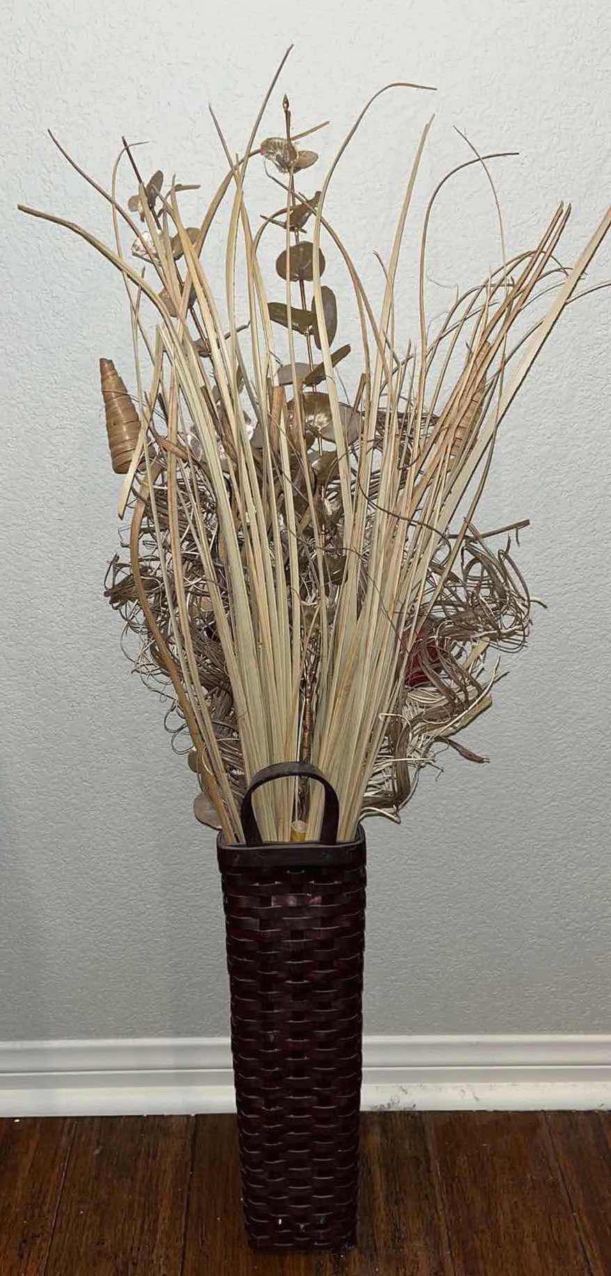 Photo 1 of 3-TIER WOOD MAIL SORTER 3.5” X 6” H23.5” & WOVEN HANGING BASKET W FLORAL DECOR