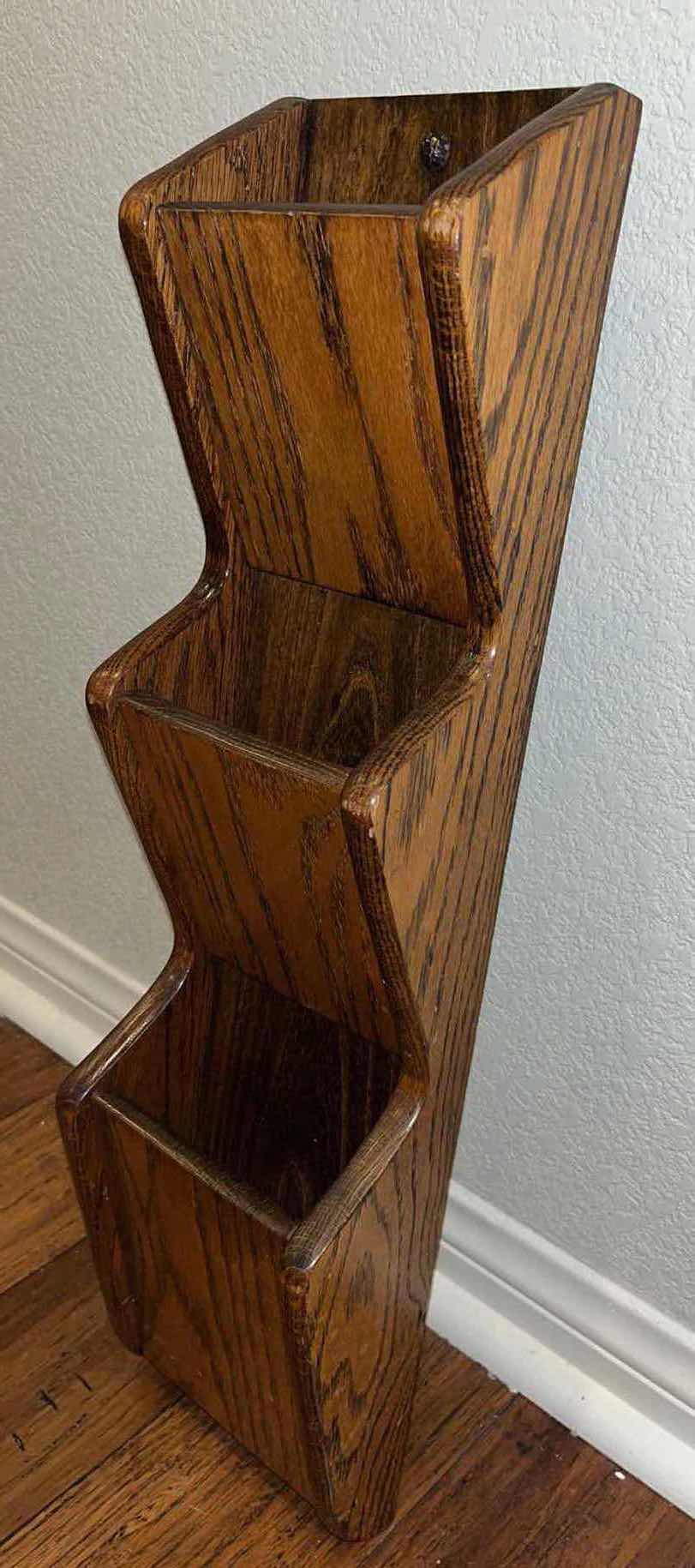 Photo 1 of 3-TIER WOOD MAIL SORTER 3.5” X 6” H23.5” & WOVEN HANGING BASKET W FLORAL DECOR