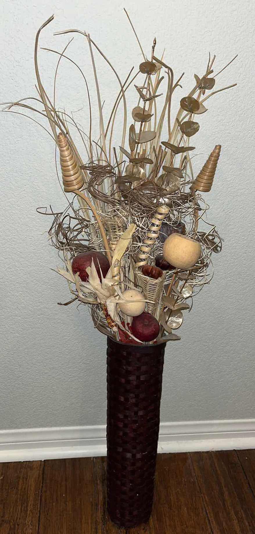 Photo 1 of 3-TIER WOOD MAIL SORTER 3.5” X 6” H23.5” & WOVEN HANGING BASKET W FLORAL DECOR