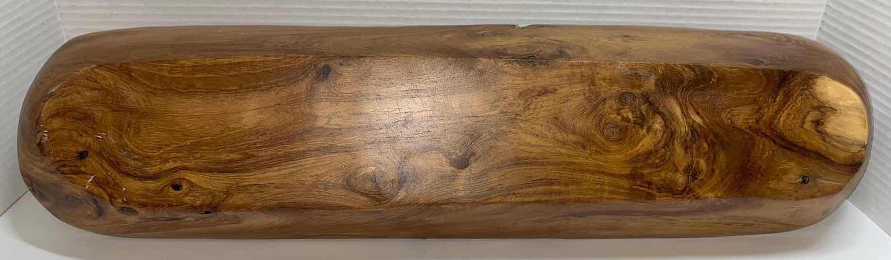 Photo 1 of HAND CARVED TEAK WOOD BASKET W HANDLE 6” X 23” H6.5”