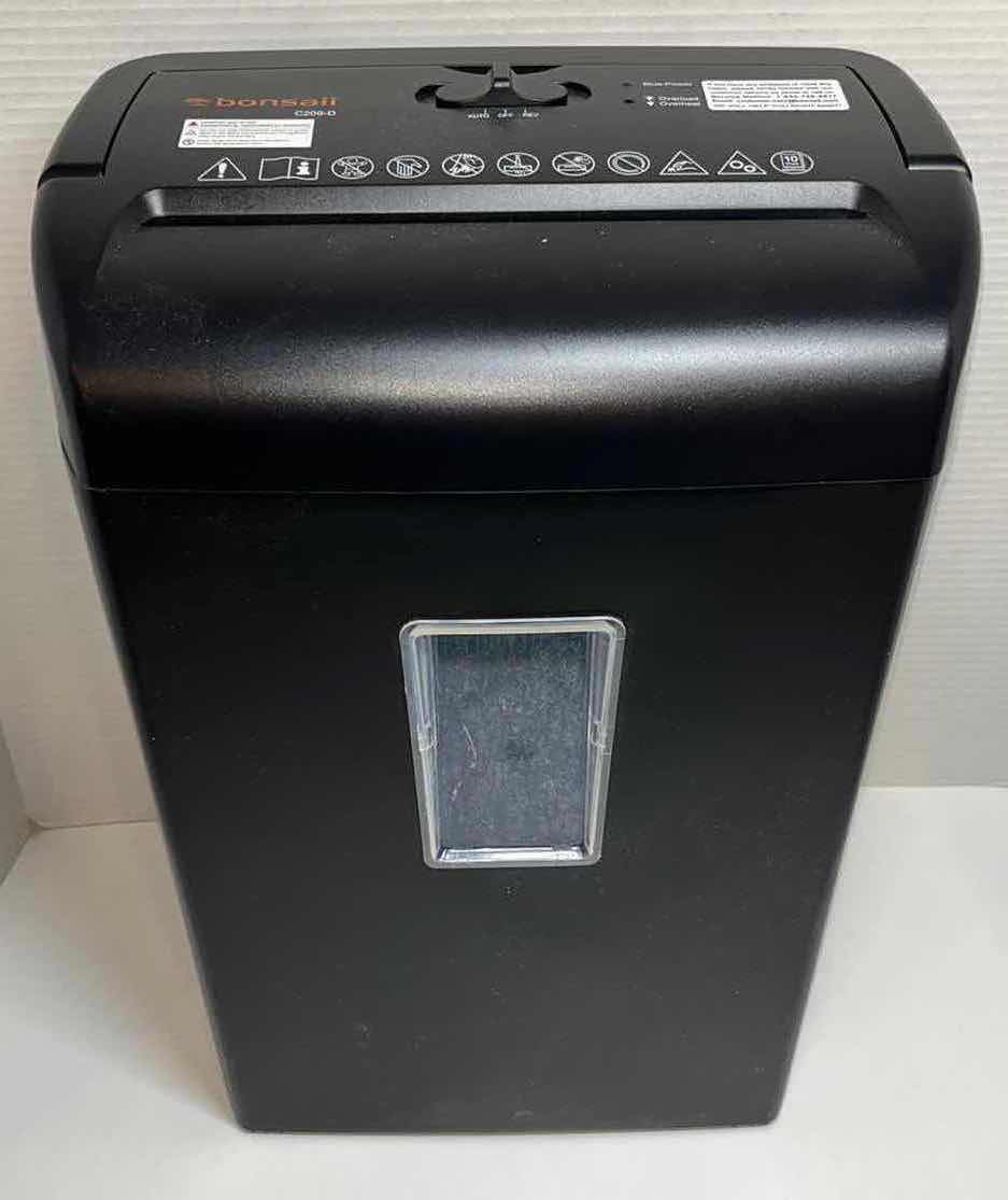 Photo 1 of BONSAII PAPER SHREDDER, 10-SHEET CROSS CUT SHREDDER W INSTRUCTION MANUAL & 5 LUBRICANT SHEETS, MODEL C209-D