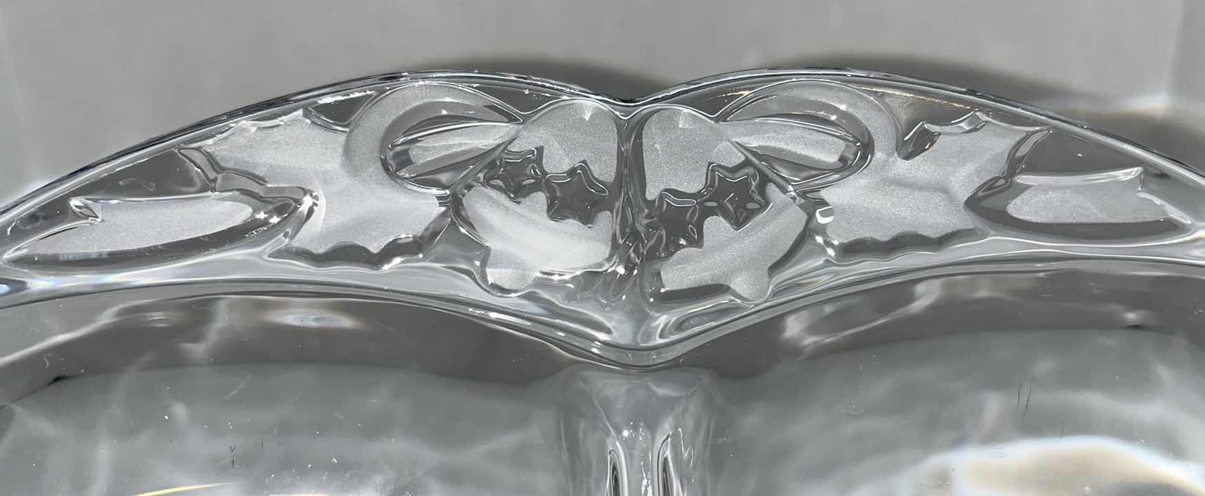 Photo 1 of 12” GLASS SERVING PLATTERS W FLOWER (2) & HOLIDAY GLASS DIVIDED SERVING  PLATTER (1)