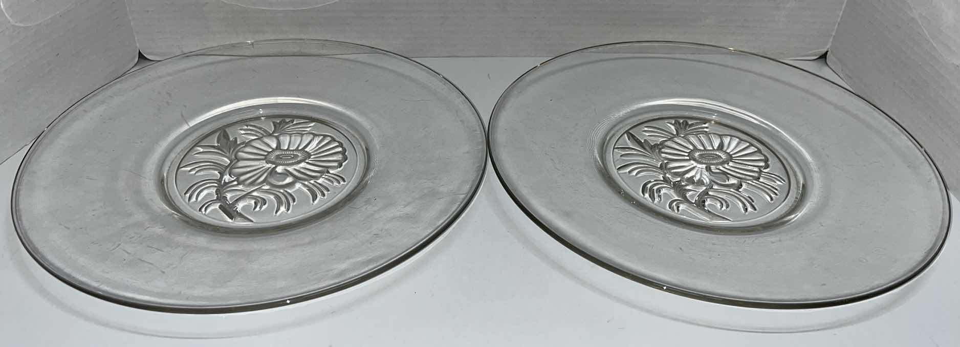 Photo 1 of 12” GLASS SERVING PLATTERS W FLOWER (2) & HOLIDAY GLASS DIVIDED SERVING  PLATTER (1)