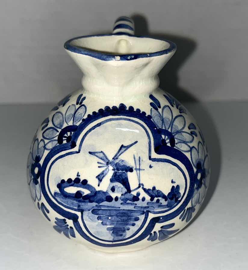 Photo 1 of DELFT HOLLAND HAND PAINTED SMALL PORCELAIN TRINKET BOWL 3.5” X 5” & H3.25” PITCHER (2)