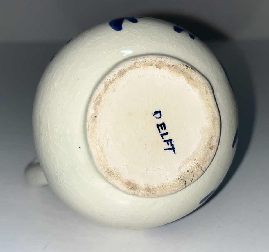 Photo 1 of DELFT HOLLAND HAND PAINTED SMALL PORCELAIN TRINKET BOWL 3.5” X 5” & H3.25” PITCHER (2)