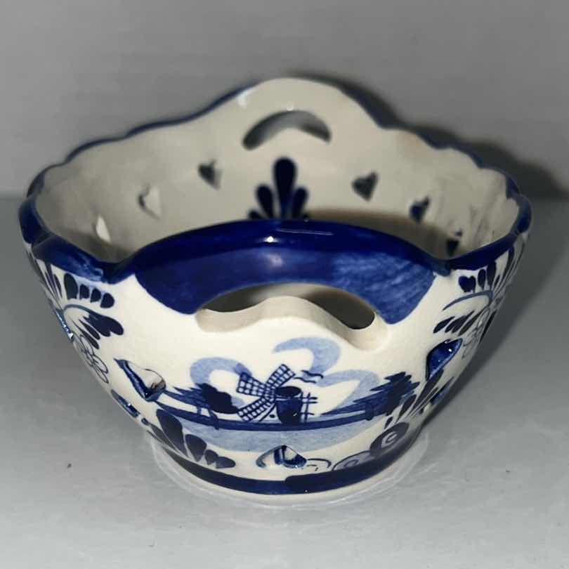 Photo 1 of DELFT HOLLAND HAND PAINTED SMALL PORCELAIN TRINKET BOWL 3.5” X 5” & H3.25” PITCHER (2)