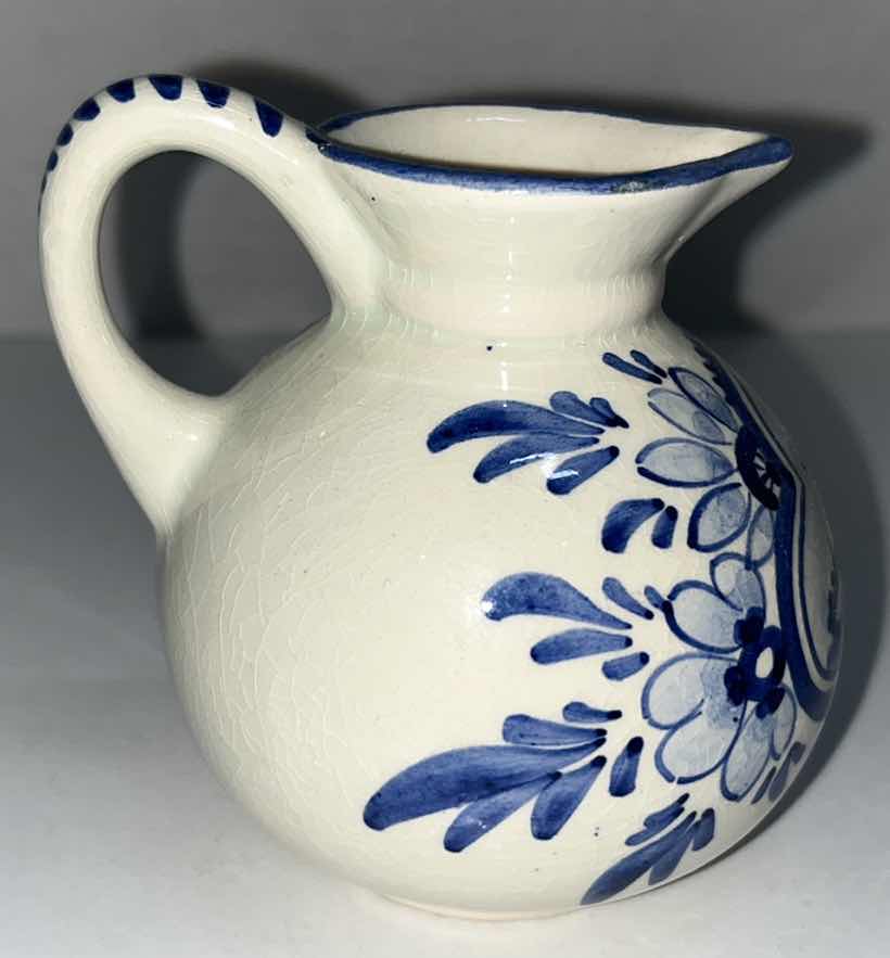 Photo 1 of DELFT HOLLAND HAND PAINTED SMALL PORCELAIN TRINKET BOWL 3.5” X 5” & H3.25” PITCHER (2)
